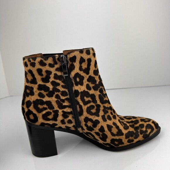 Franco Sarto Womens Bette Ankle Boots 8M Leopard Cheetah Leather Calf Hair Fur - Picture 12 of 13
